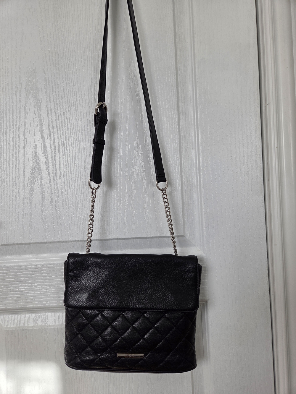 Black Leather Quilted Crossbody Bag with Chain Strap